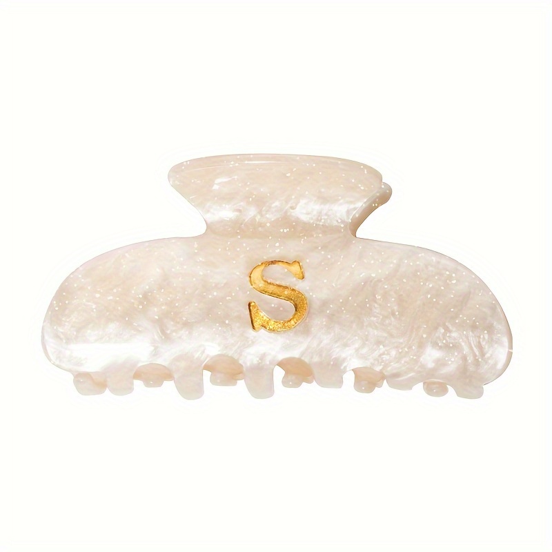 A Medium-sized Beige Glitter Acrylic Hair Clip In A French Style, Featuring A Creamy , Suitable For Women, With A Sophisticated Feel