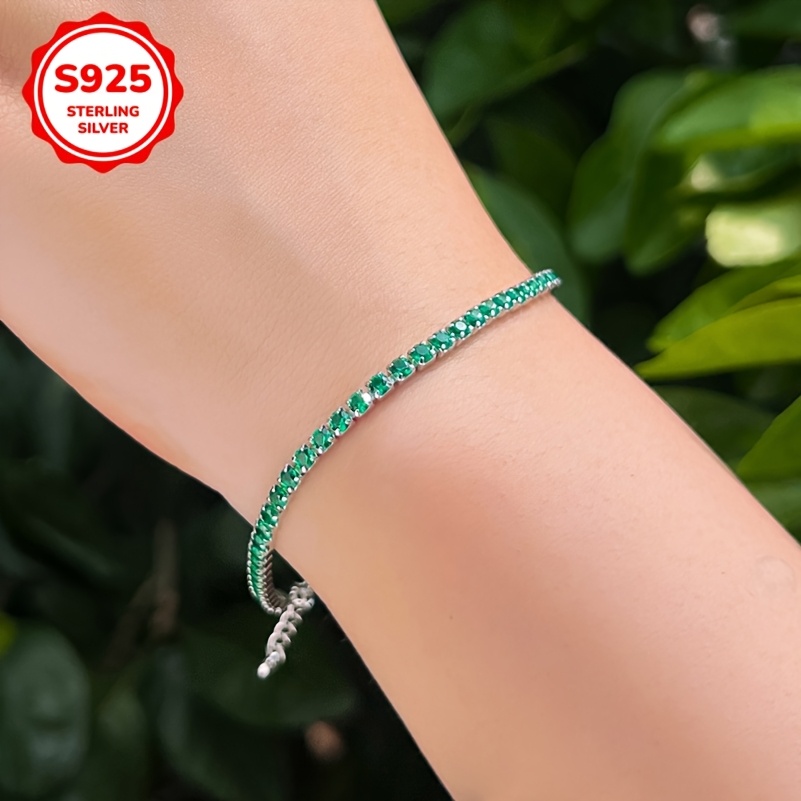 925 Pure Silvery Green Tennis Bracelet for Women