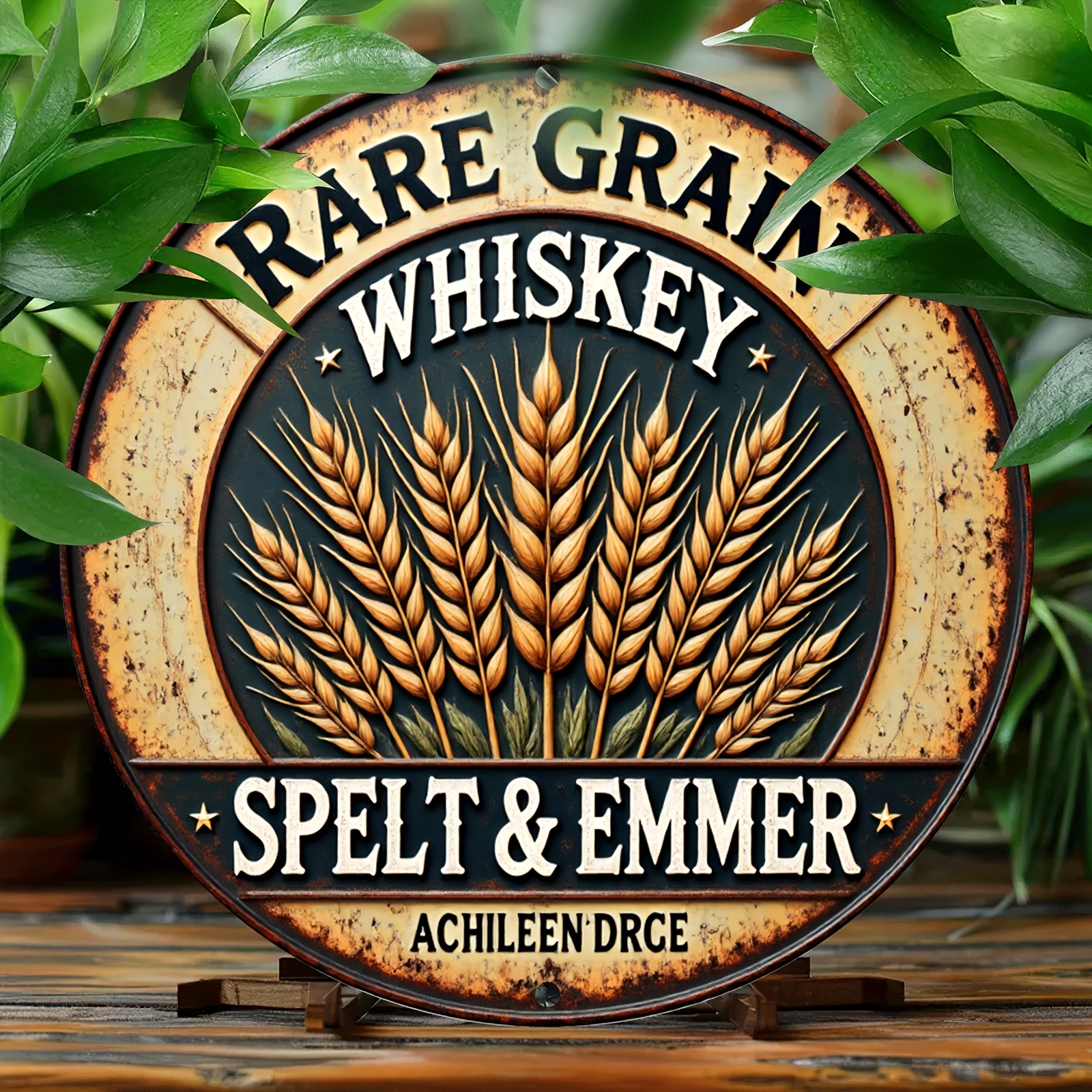 2d flat 1pc vintage whiskey wall sign with rare grain   emmer wheat grain design rustic farmhouse metal plaque suitable for bar     durable retro decor 2d flat