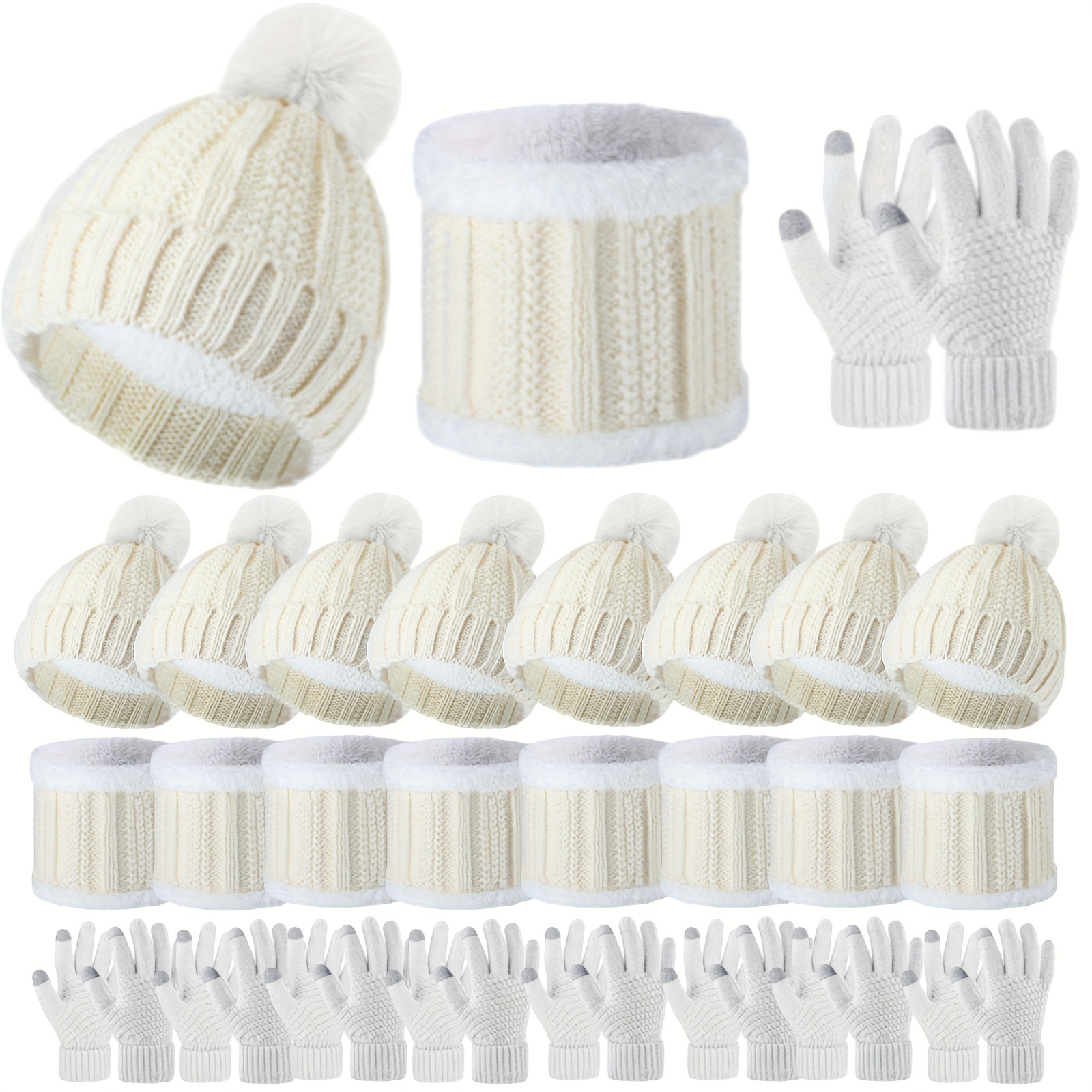 

27 Pcs Women Hat Scarf Glove Set Knitted Beanie Hat With Pom Warm Scarf Touchscreen Gloves Knitted Hat Scarf For Women