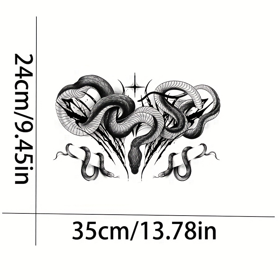 Halloween Dark Gothic Python Temporary Tattoo, Waterproof Chest Body Art For Men And Women, Halloween Tattoos