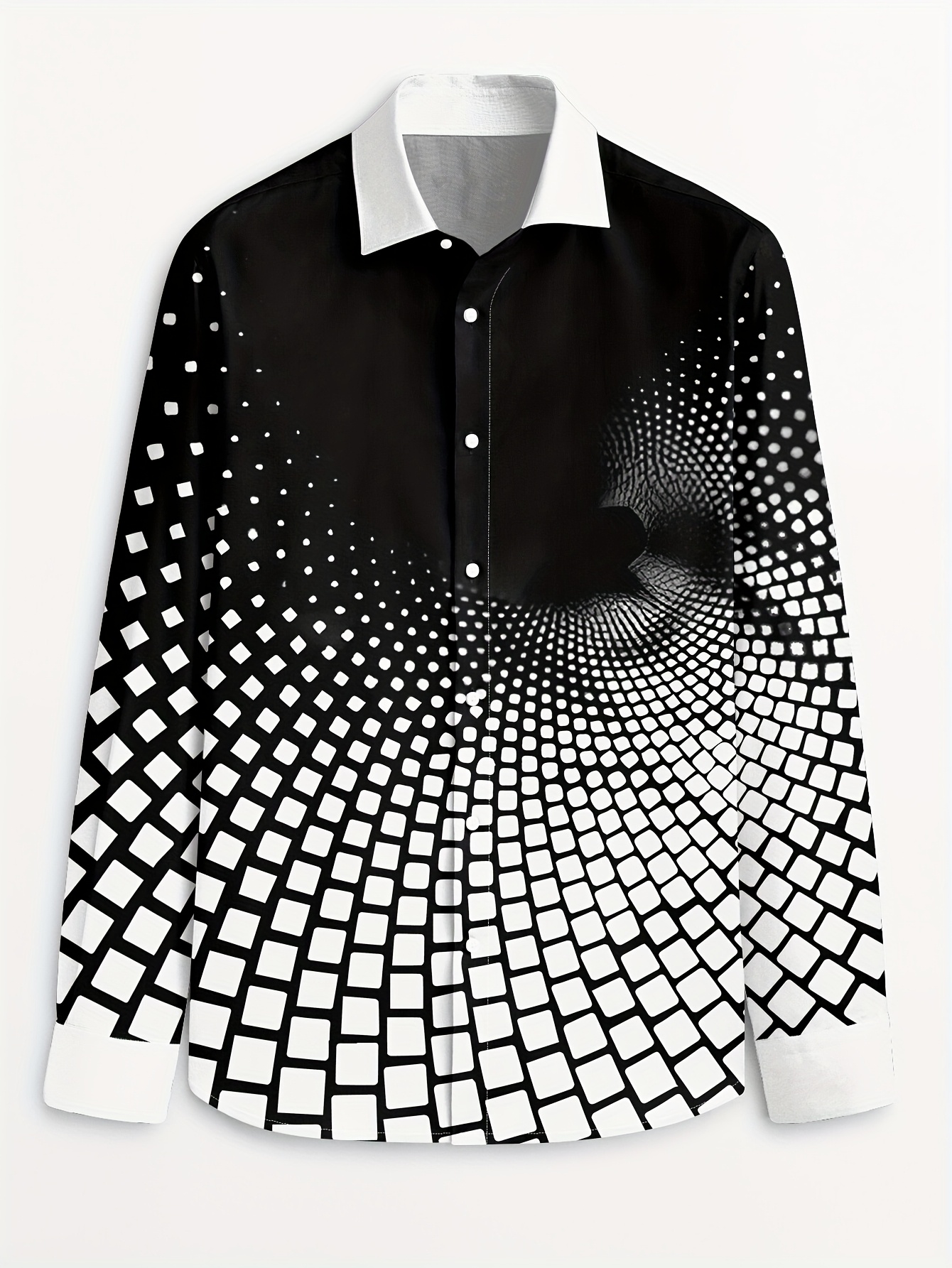 Men's Fashion Print Shirt, Spring/Autumn Casual Breathable Turn- Collar Button-Up Long Sleeve Shirt