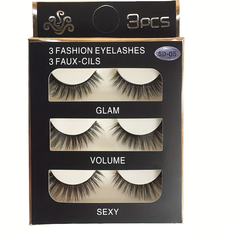 3-pair Set 3d False Eyelashes, Natural Black Stem Soft Comfortable Eye-tail Lengthening Cosplay Lashes For Dense Long Style With Pointed Tails And Stage Makeup