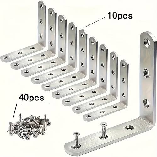 50pcs right angle corner code l shaped stainless steel fixed bracket with screw set 10 corner code with 40 screws furniture connecting piece iron reinforced corner brace