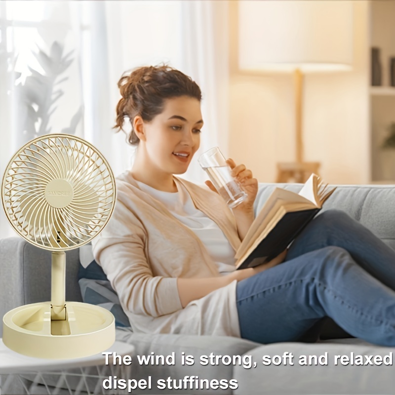 Compact USB-Powered Desktop Fan - Portable, Foldable, High Velocity Airflow, ABS Material, Dual-Level Adjustment, Touch Control, Indoor & Outdoor Use, White with Blue Accents, Fan for Desk