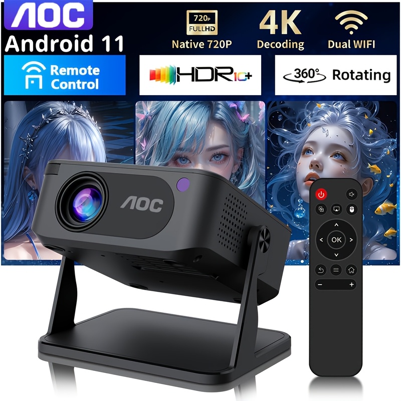Aoc Ha109 Mini Portable Projector, 4k , Smart Projector With Auto Horizontal Correction, Rotatable, Dual Wifi & 11, For Dorm Rooms, Apartments & Small Spaces