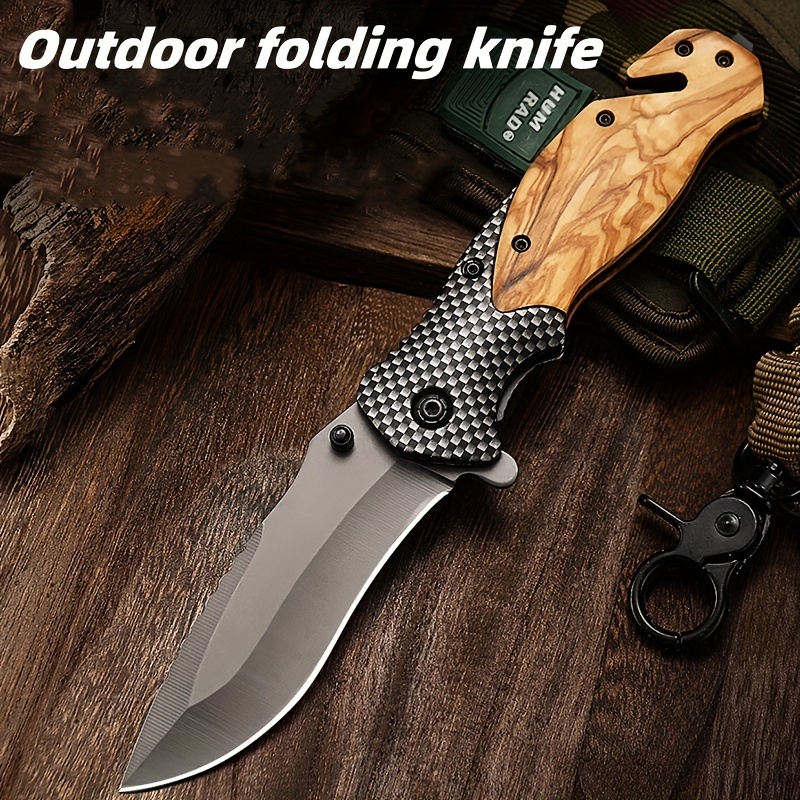 

Quick Folding Knife With Solid Wood Handle Made Of Stainless Steel Material Suitable For Outdoor Activities Such As Mountaineering, Camping, Fishing, Etc