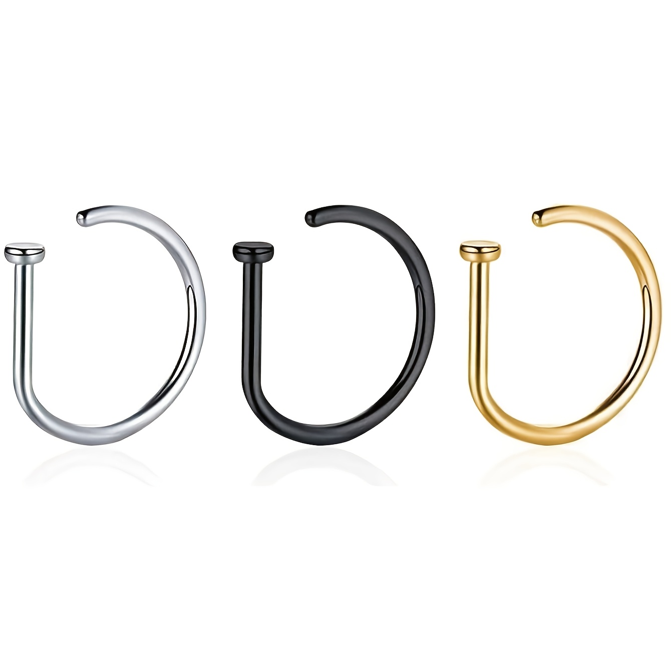 Image of 1/3/5pcs Fake Piercing Nose Ring Women Men Fashion Punk Non Piercing Thin Metal Single-sided Nose Clip Stainless Steel Perforation Septum Suitable For Women Body Jewelry
