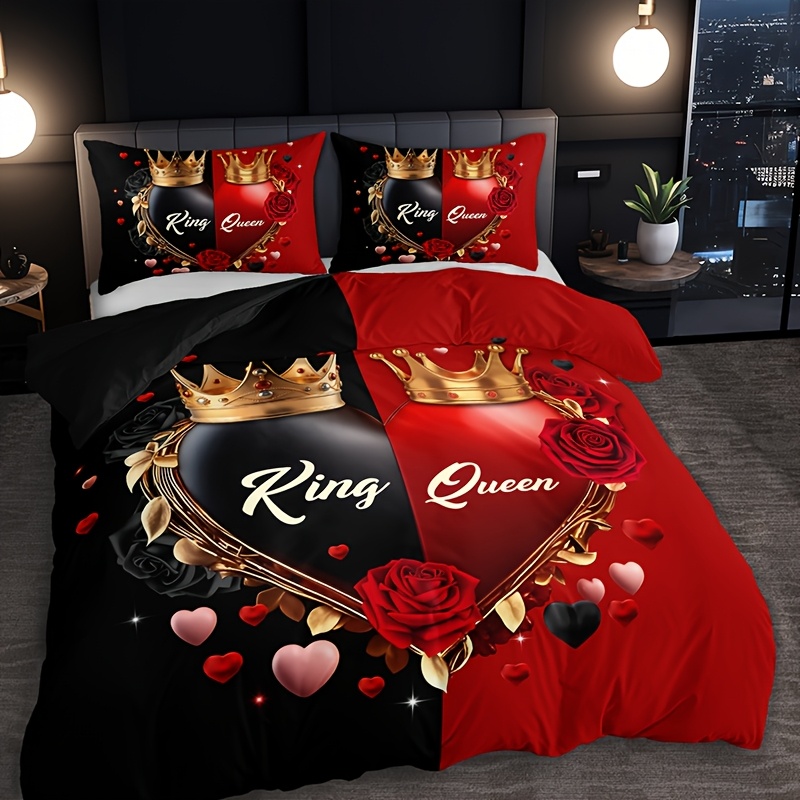 Image of 2/3pcs Heart Flower Duvet Cover Set (1 Duvet Cover + 1/2 Pillowcases, Excluding Pillow Inserts), High-definition Printing For , Suitable For Home And Dorm Use