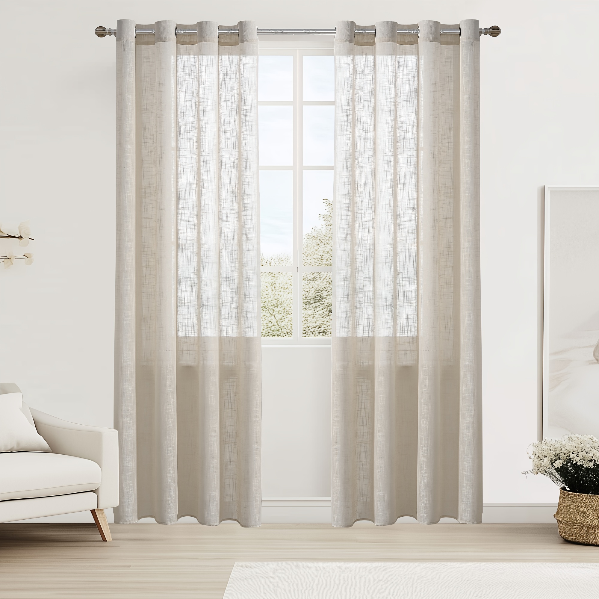 Temu – TEMU 2pcs Linen Textured Curtain Semi Sheer Curtains, Light Filtering Curtains For Living Room, Bedroom, Dining Room, Farmhouse Curtains With Grommet