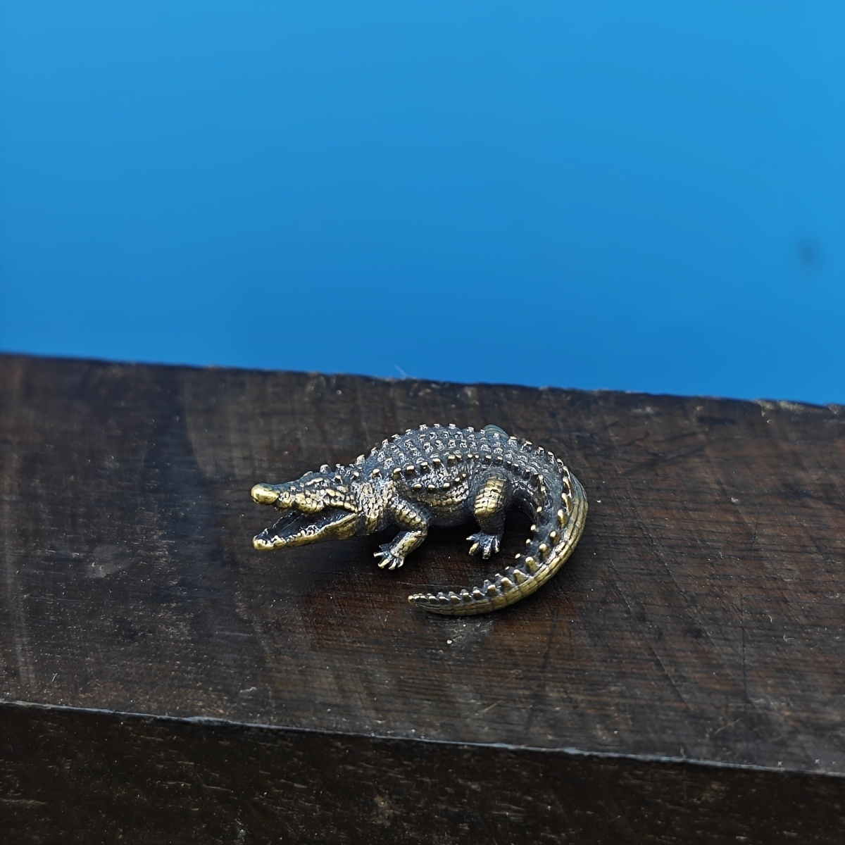 TEMU Figurine d'alligator chinois en laiton , simulation animale, miniature, décoration de paysage, petit modèle d'ornement, alligator portable,