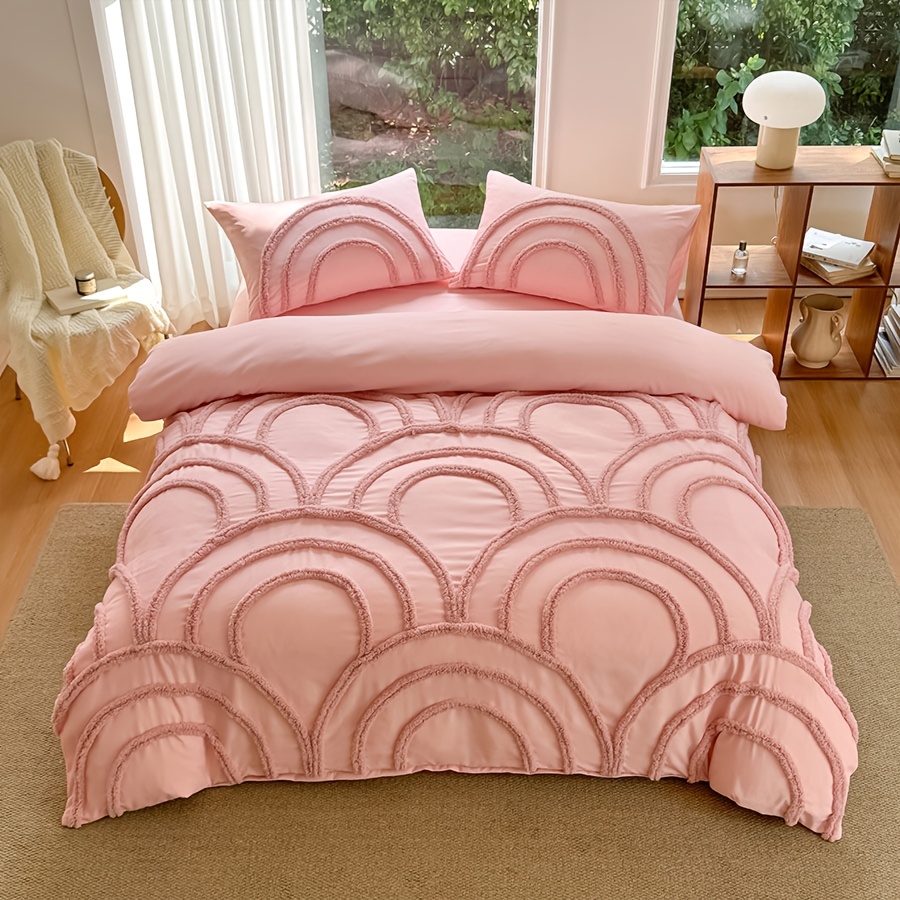 Nordic Style Semi-Circular Pattern Duvet Cover Set, Soft and Breathable Brushed Fabric Bedding, All-Season Duvet Cover, Bedroom Ambiance Set