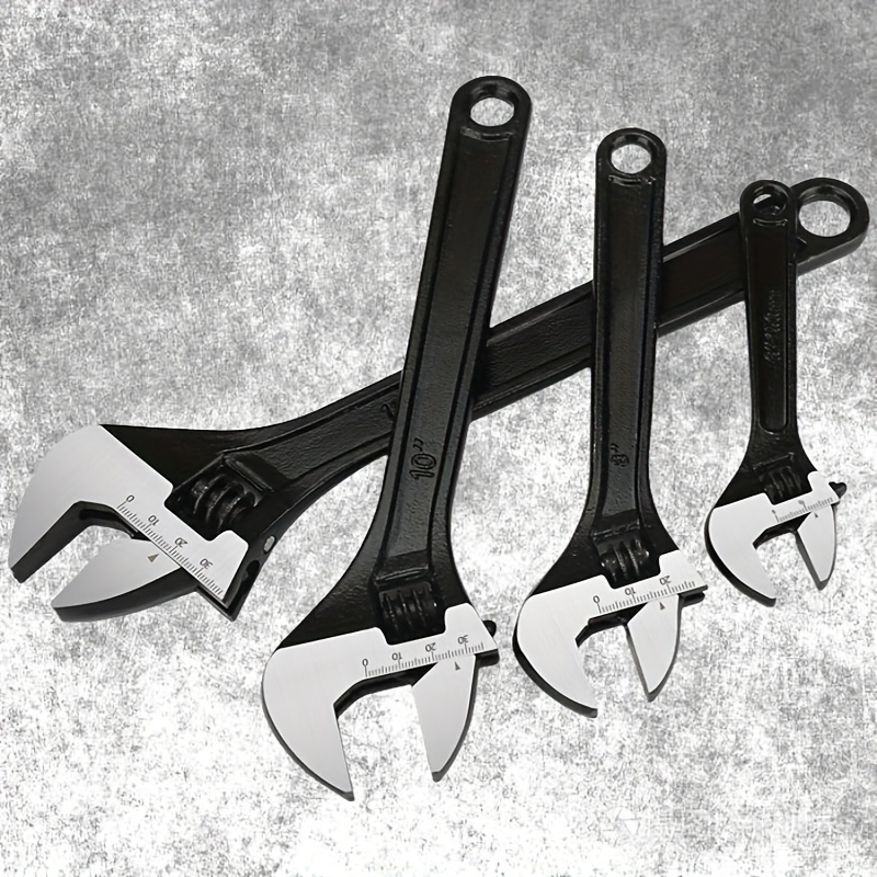TEMU 4pcs Adjustable Wrench Set, 6-8-12 Inch Anti Rust Black Oxide End Wide Jaw For Automotive Repair, Machinery, Nut Fastening And