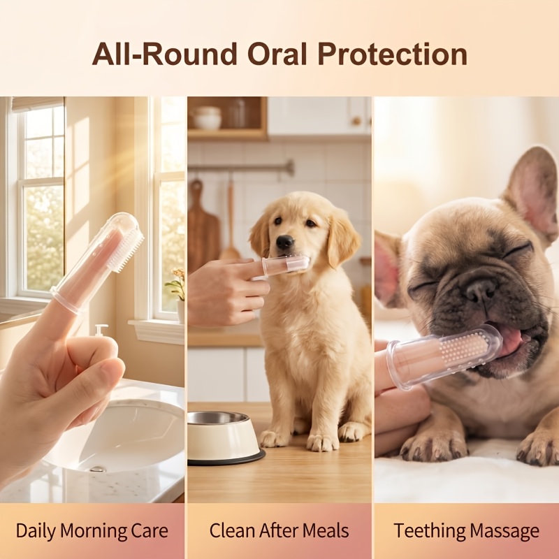 4pcs Pet Silicone Finger Toothbrush Set with Storage Cases