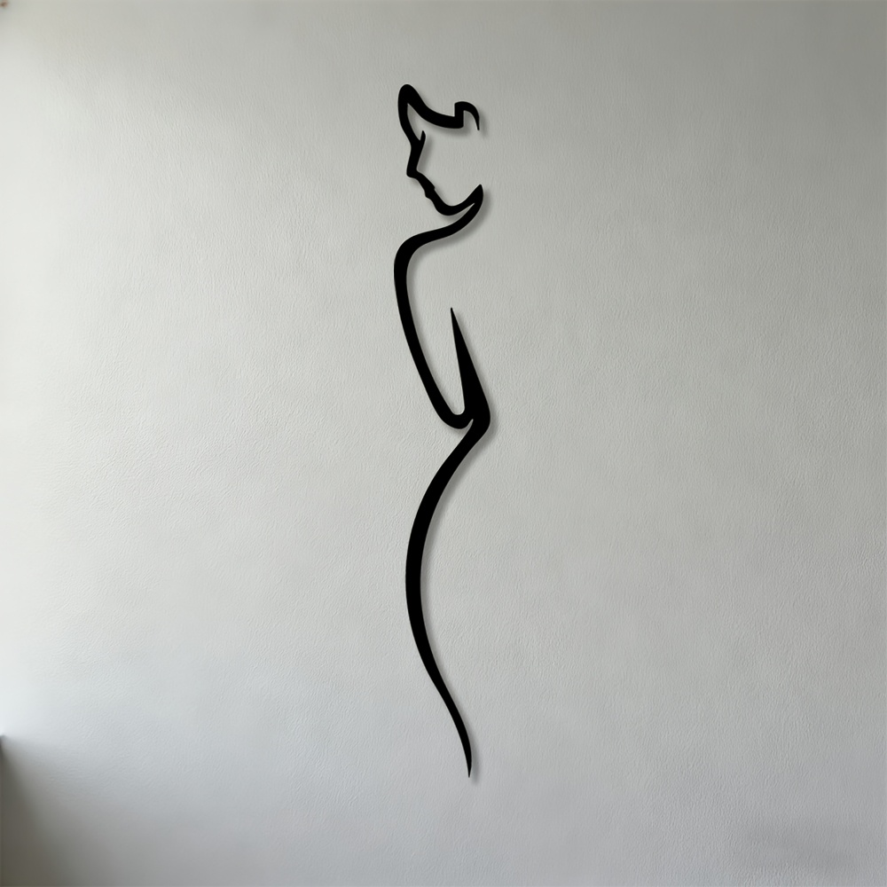 TEMU 2d Flat, 1pc Elegant Woman Silhouette Metal Wall Art - Female Figure Sculpture, Iron Wall-mounted Décor For Living Room, Bedroom, Office -