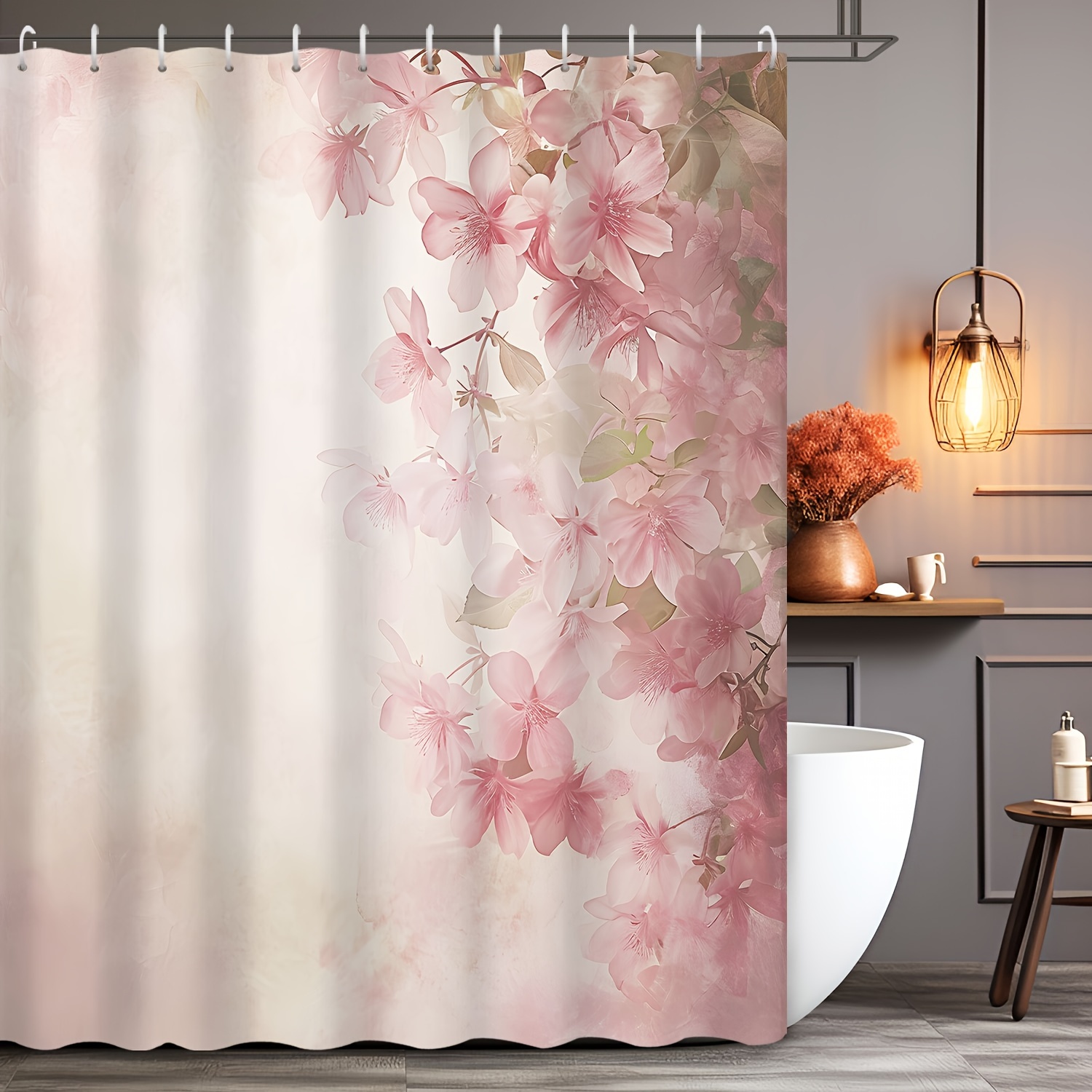 

Vintage Pink Floral Shower Curtain - Waterproof, Machine Washable With Hooks Included, Perfect For Bathroom Decor, 72x72 Inches