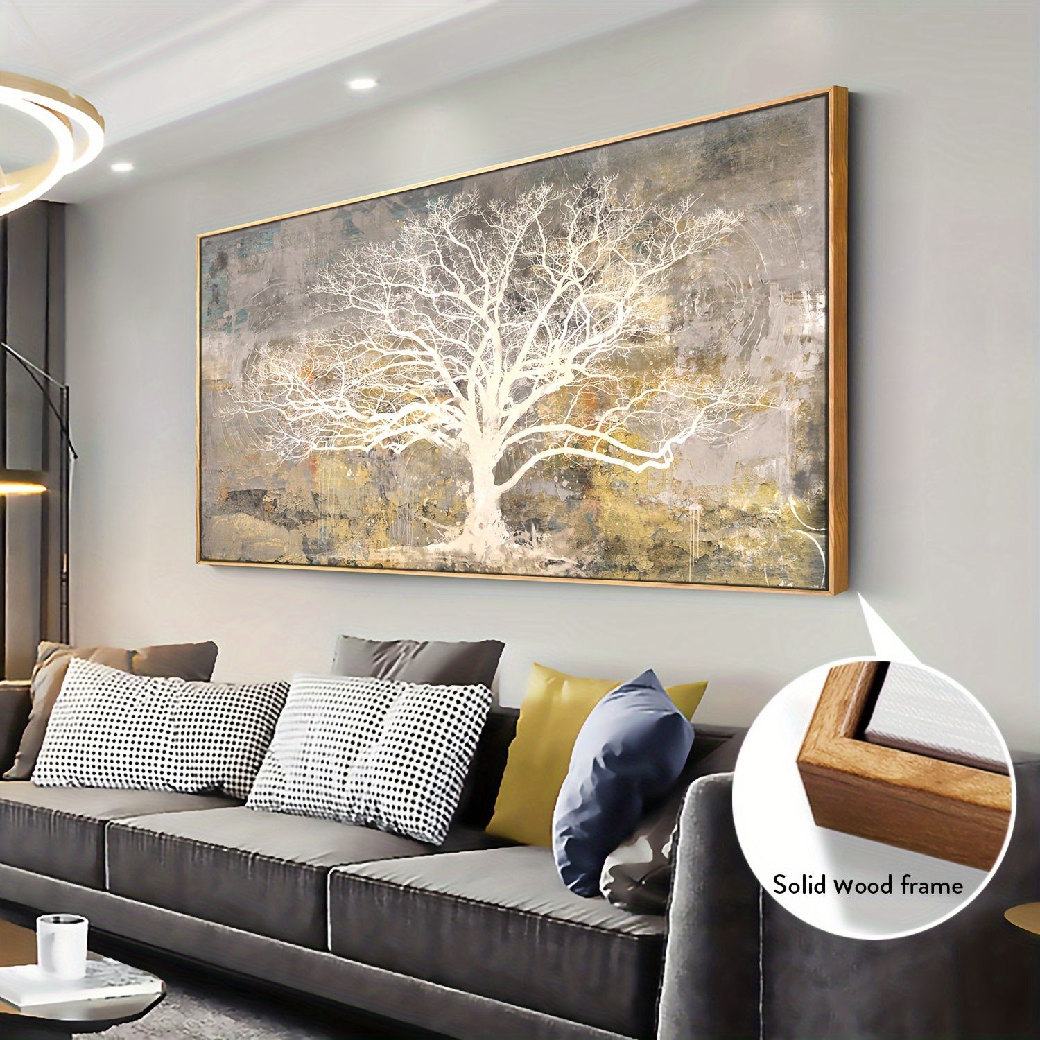 

Wall Art Light Modern Abstract Tree Canvas Wall Art Framed - Canvas Painting Artwork Wall Art Print Poster For Living Room Decoration With Frame