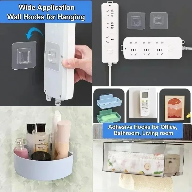 60pcs double sided self   wall hooks strong sticky transparent traceless kitchen bedroom wall hook storage holders wholesale utility hooks Product details 2