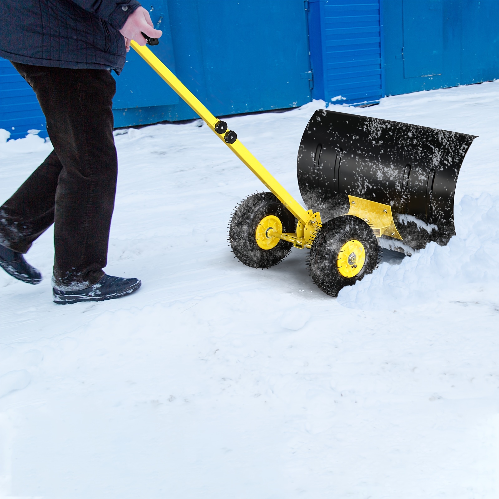 

Adjustable Manual Snow , Snow Pusher Shovel For Driveway With Wheels, 29.13x18.5inch Wide Blade, Heavy Duty Rolling Wheeled Snow Shovel With Adjustable Angle & Height, With Ideal For Home