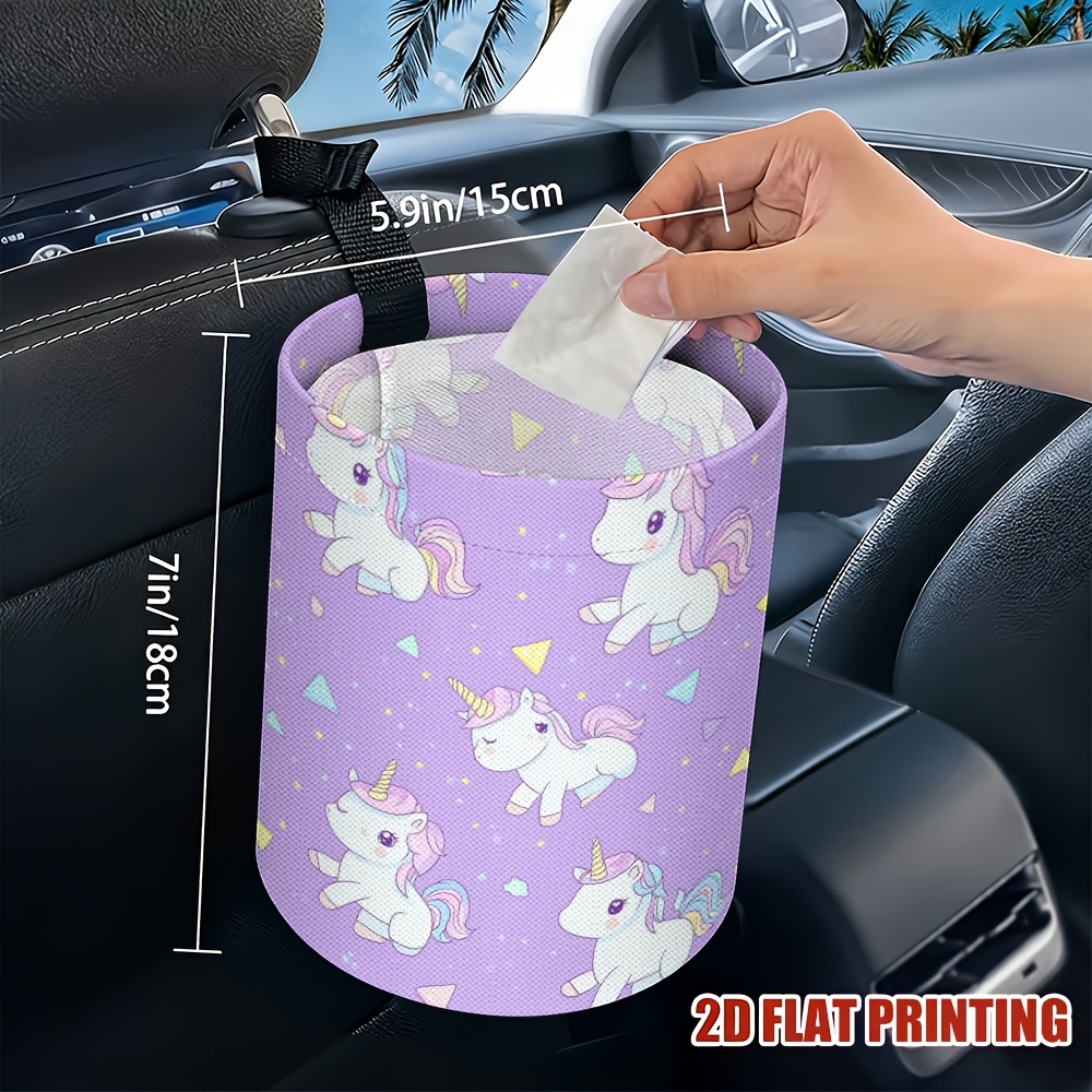 TEMU 1pc Cute Unicorn Pattern Car Trash Can - Portable Bedside & Outdoor Garbage Bin For Camping, Picnics, Fit For Vehicles, Camping Essentials|