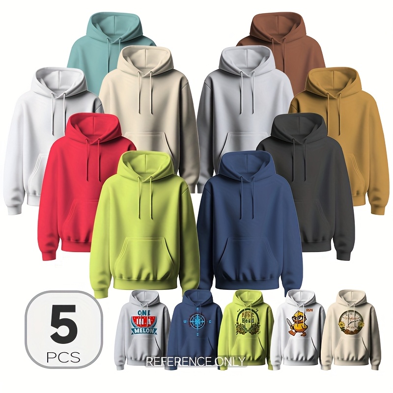 

5pcs Sublimation Mix Colors Polyester Hoodie Single Size 5 Colors Pack For Diy & Crafting Size S To Xxl