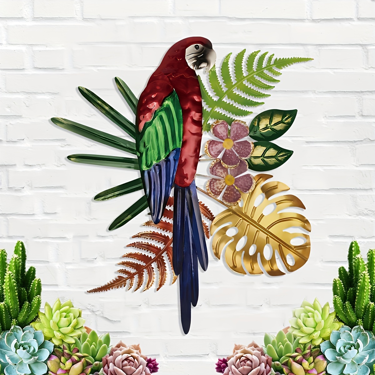 

1pc Rustic Metal Parrot With Tropical Flowers Wall Art, Vintage Hanging Decor, 3d Colorful Bird And Foliage Wall Sign, Festive Ornament For Home, Office, And Bar Kitchen Coffee Decor