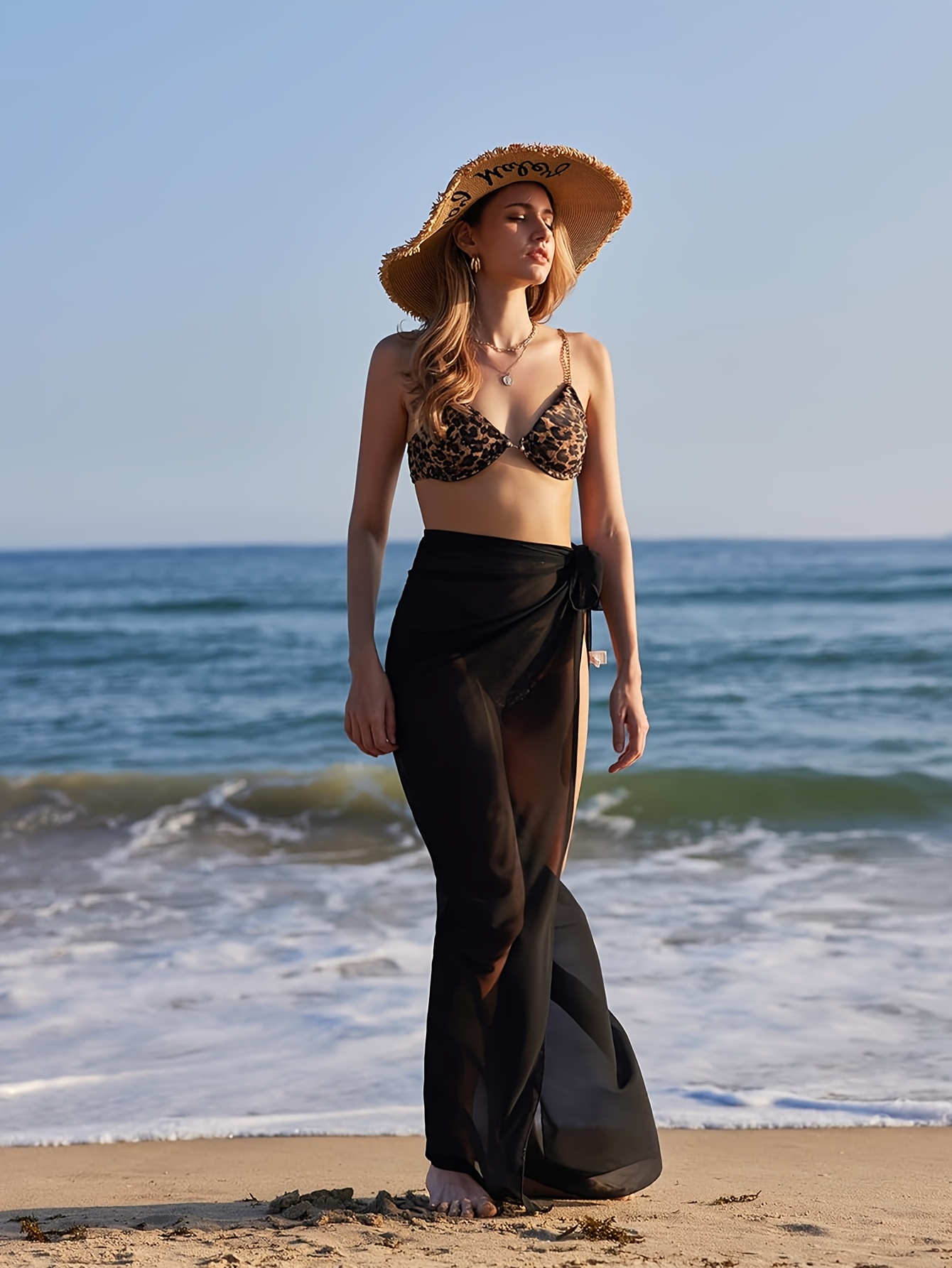 1pc women's fashion sarong wrap dress - -shoulder/strapless solid color  beach cover-up