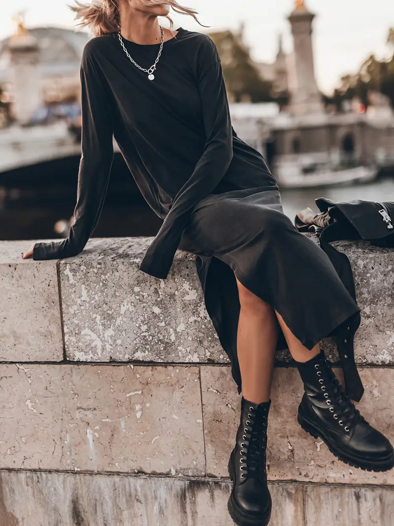 long sleeve fitted dress casual Pink Long Sleeve Jersey Tight Dress: Cotton Fitted Bodycon Minimalist Fit Flare Scoop Neck