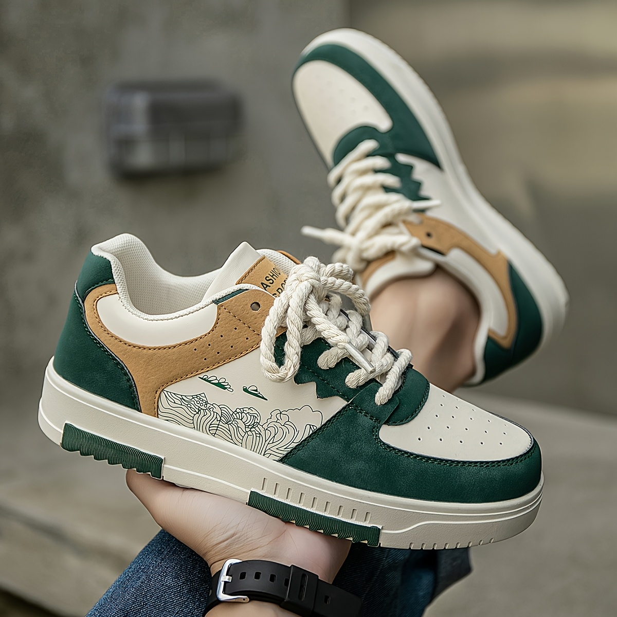 TEMU Men's Trendy Random-print Low-top Flat Casual Sneakers, Fashionable And Comfortable Versatile Casual Shoes, Outdoor Hiking Couple's Shoes