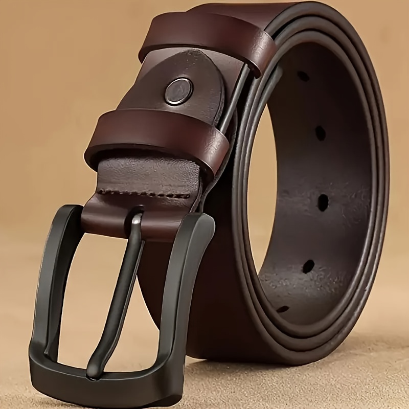 Plus Size Men's Genuine Leather Belt | Square Alloy Large Buckle | High Cost-Effective Durable Style | Suitable for Casual and Business Wear | A Dignified Gift Choice