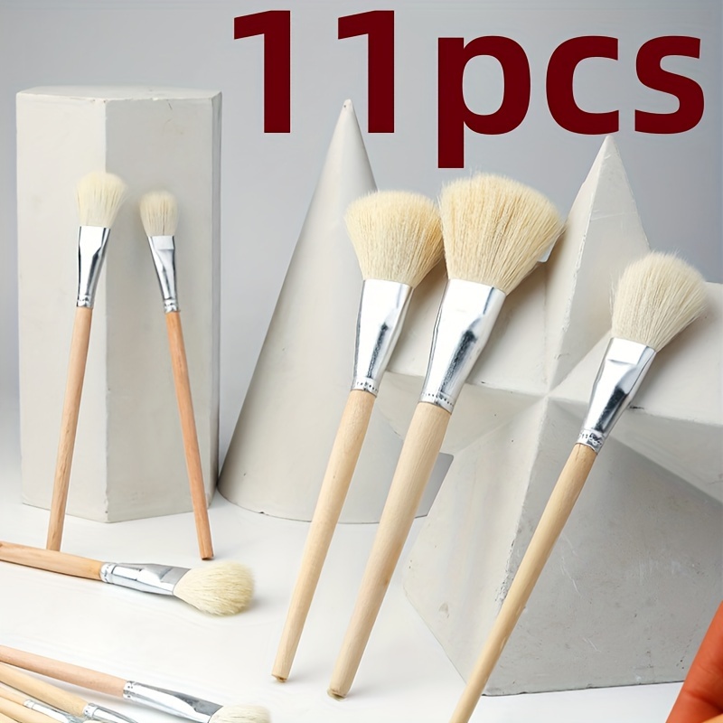 

11pcs Wool Brush Set For Painting - Soft Round Tips, Grooved Handles, Ideal For Watercolor & Oil Artwork