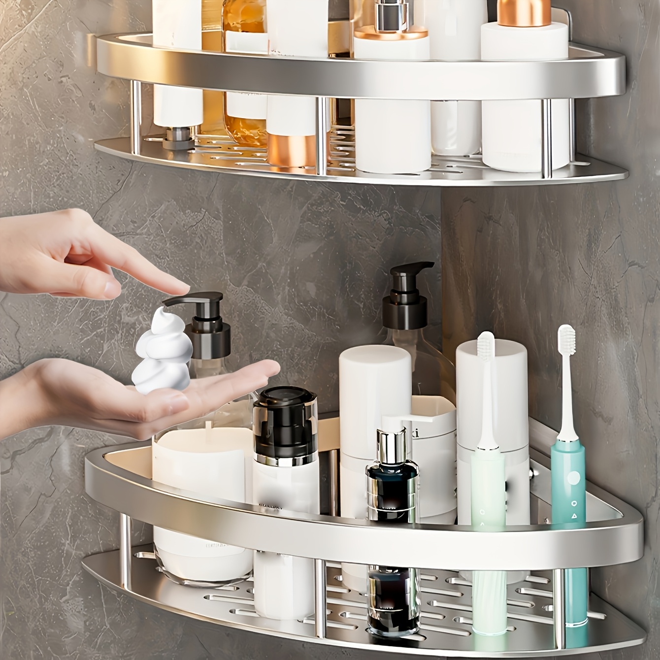 TEMU Lot de 2 étagères de douche en aluminium , organisateur d'angle de salle de bain mural, adapté pour le rangement de shampoing et de cosmétiques,