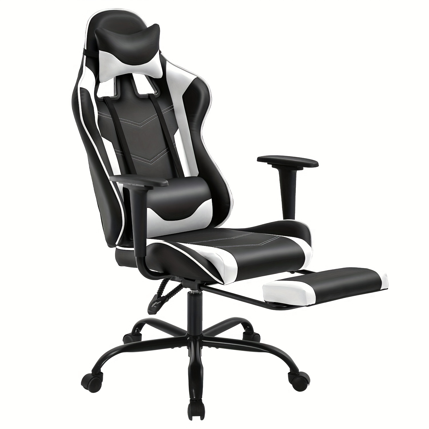 TEMU Chaise de Jeu Ergonomique avec -Pieds, Chaise de Bureau en Similicuir Pivotante et Réglable, Chaise d'Ordinateur à Haut Inclinable avec Soutien
