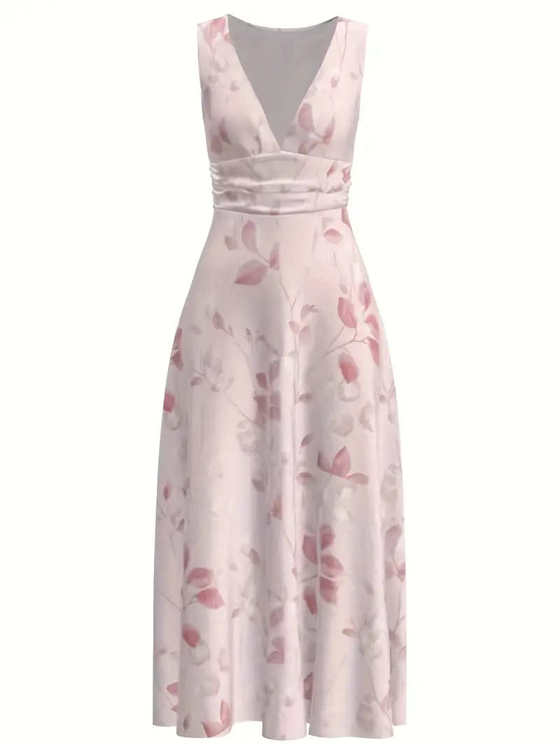 womens elegant v neck sleeveless a line dress floral print semi sheer lightweight fabric breathable versatile for casual to formal occasions attire medium fabric Product details 27