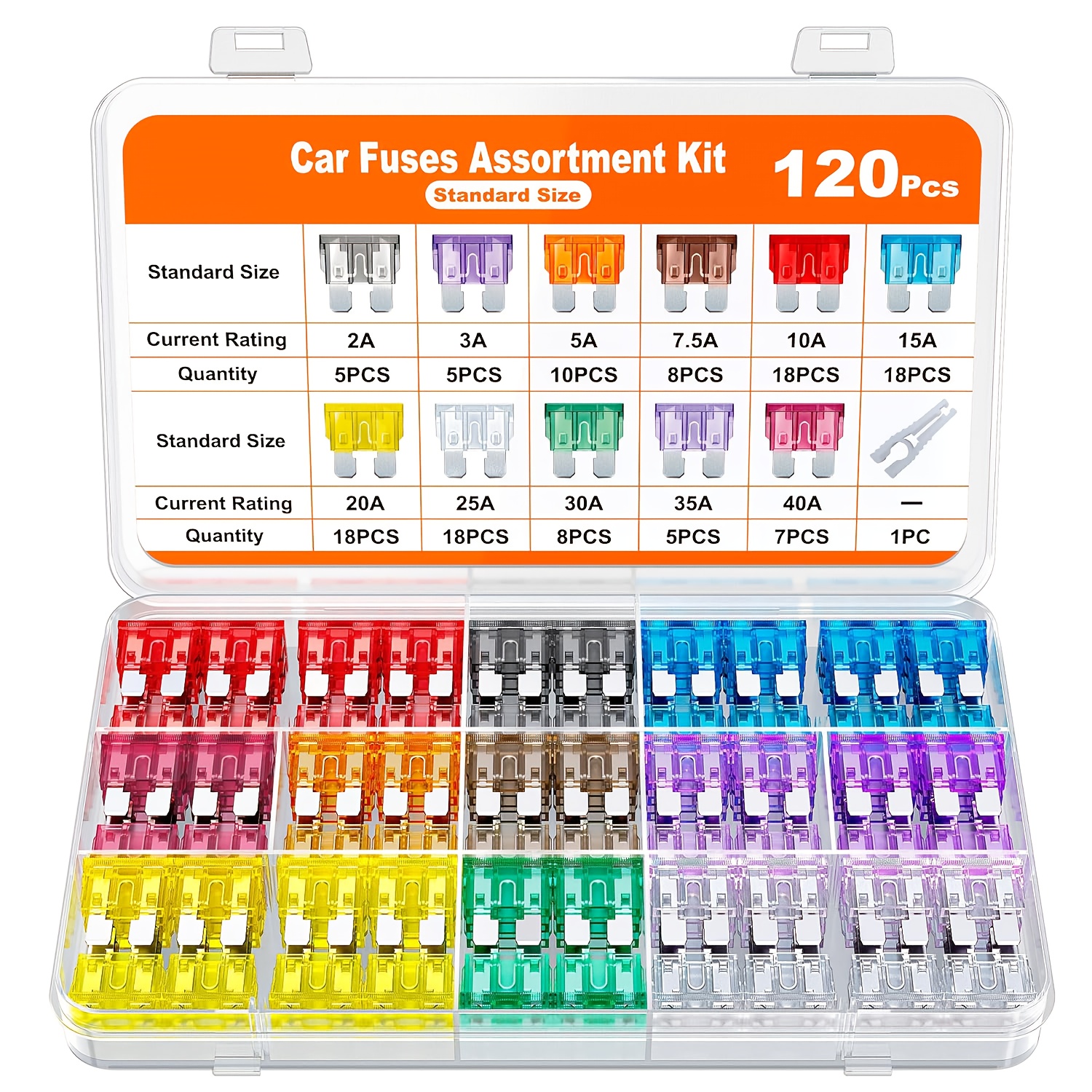 TEMU Car Fuses 120/180pcs, Assortment Kit, 116 Mini Blade Fuses Automotive 64 Standard Auto Fuses 1 Fuse Pullers For Car, Rv, Truck, Motorcycle, Boat