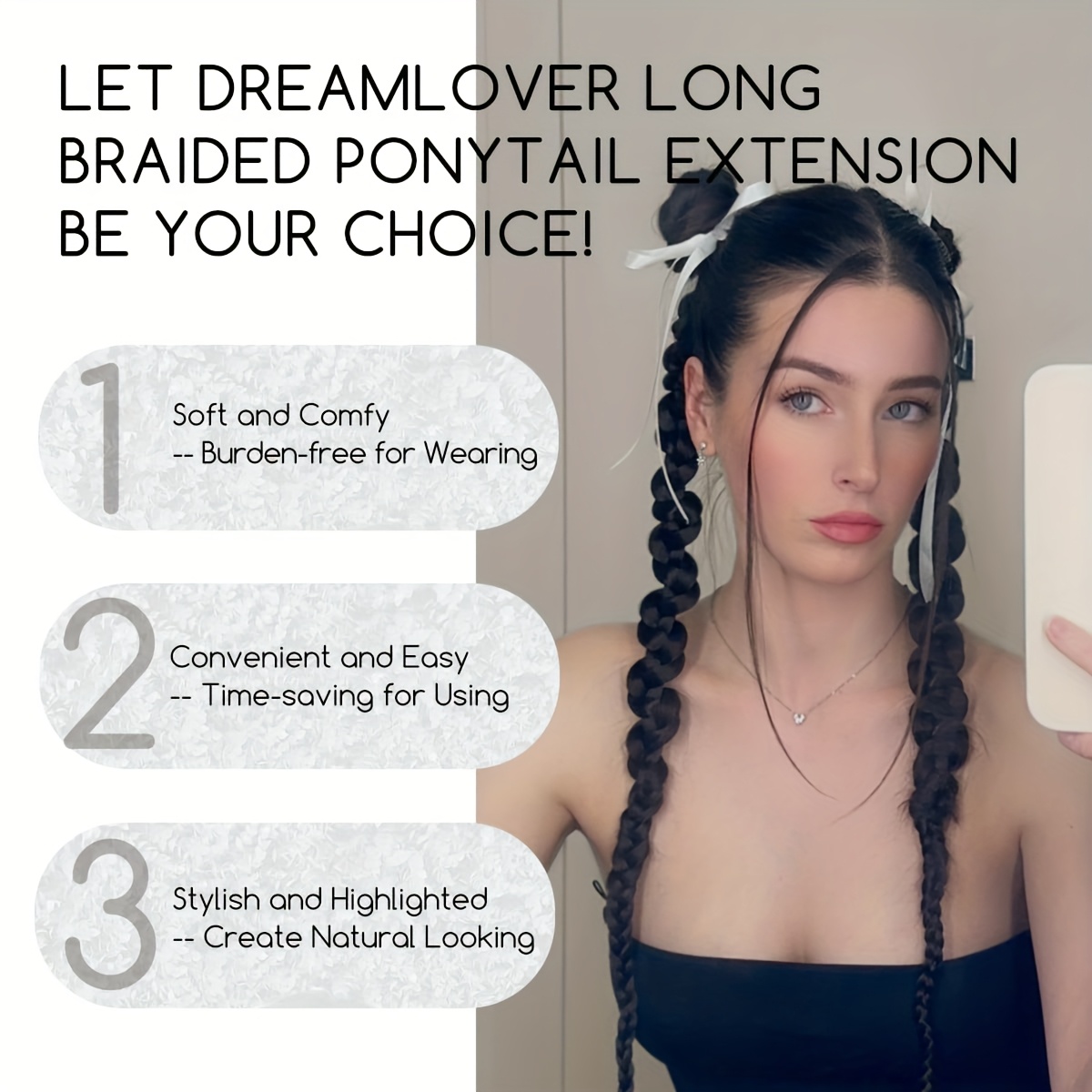 2pcs y2k style 26 inch heat resistant synthetic ponytail extensions for women girls with thin hair japanese korean inspired braid hair extensions for volume length hair accessories details 5
