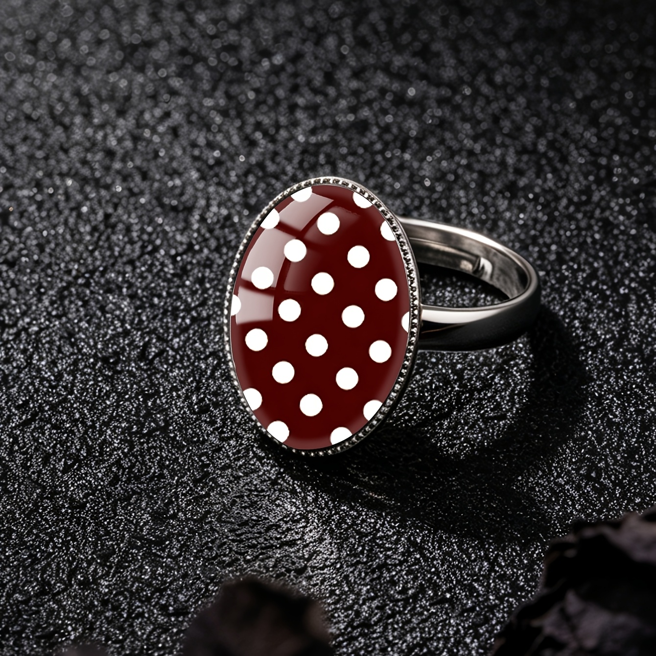 TEMU 1pc Simple And Elegant Oval/round With A Brown Base And White Polka Dot Pattern, Featuring Convex Glass And Steel. This Vintage- Is Suitable For