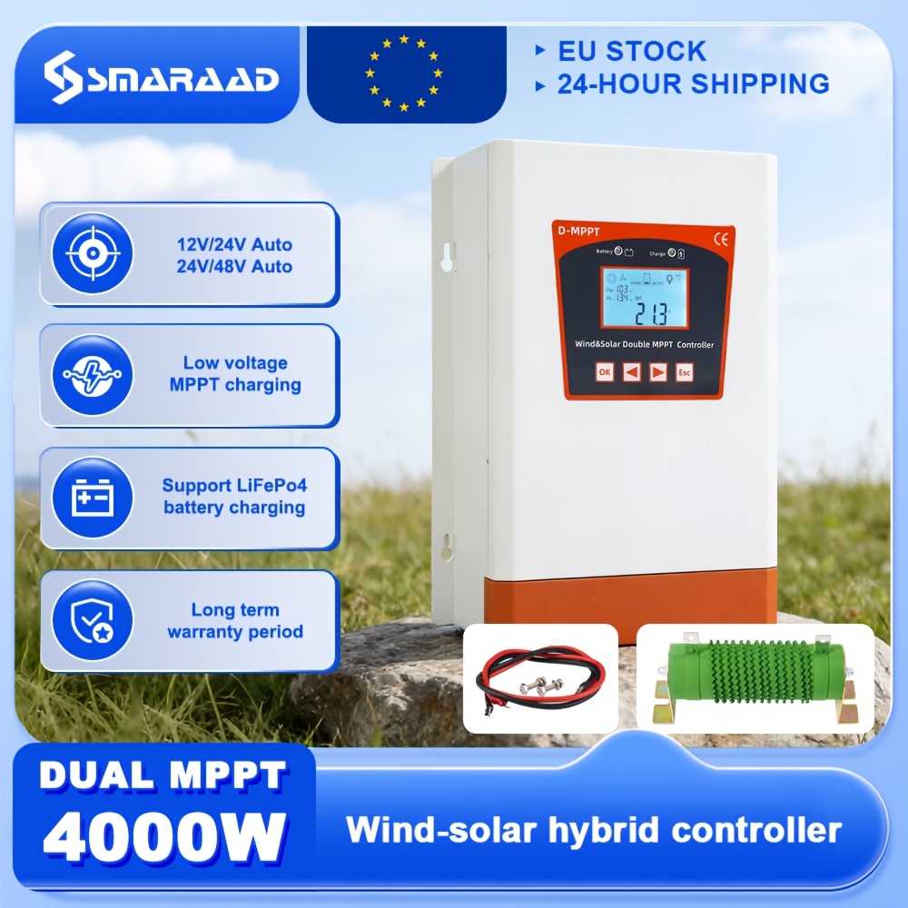 Image of 's 4000w Solar And Wind Dual Mppt Controller, A Wind-solar Charging Controller, With 12v/24v/48v Voltage Options, Equipped With An Lcd Display And Load Dump Function. Delivered Quickly.