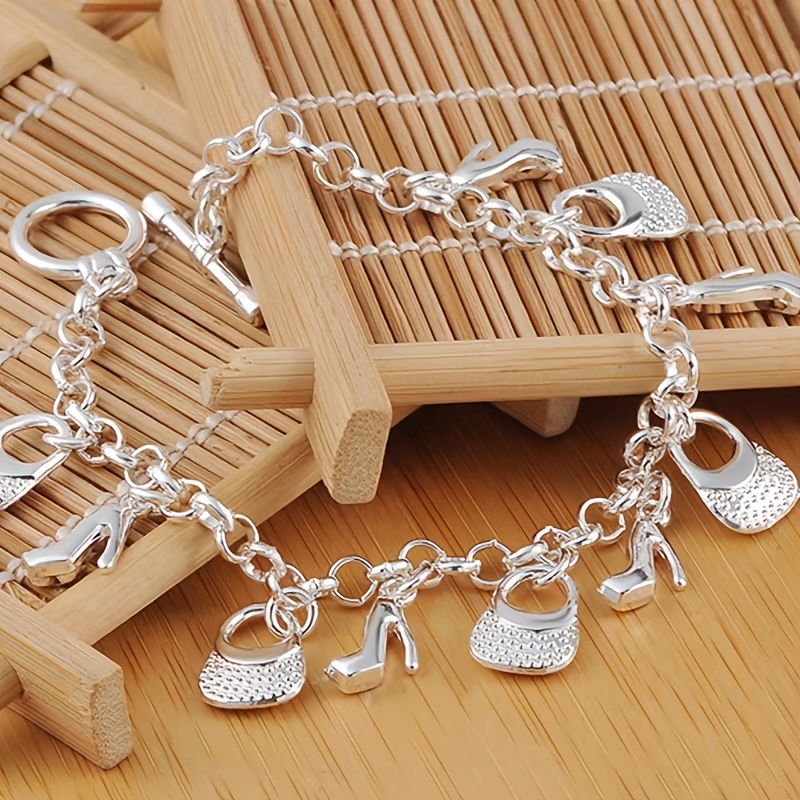 

925 Silver-plated Fashionable High Heel Shoe Pendant Bracelet For Women's Wedding And Engagement Jewelry