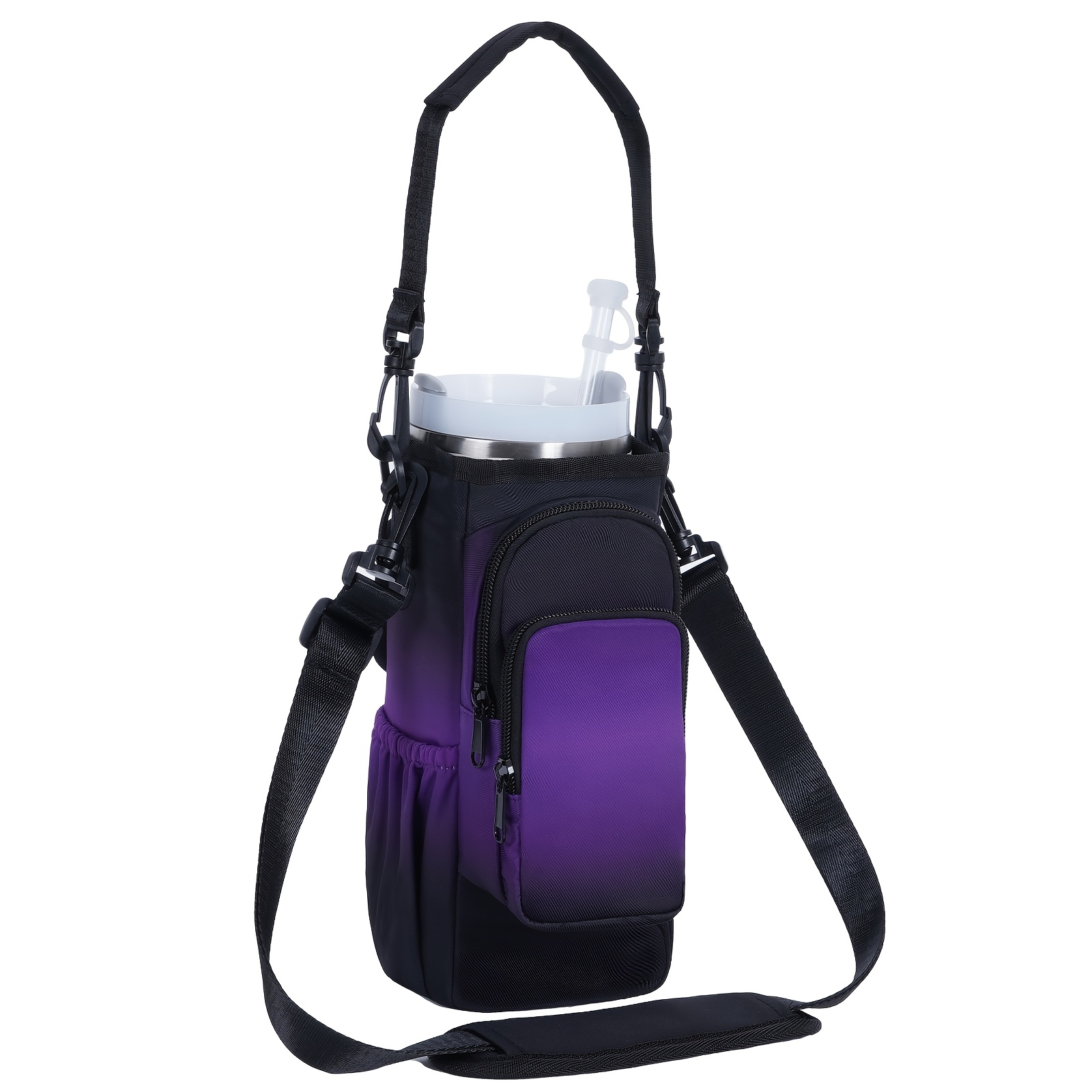 Image of Dual Water Bottle Holder With Phone Pocket | Convenient, Bag With Strap, Suitable For 40oz Mugs And Thermoses | A Must-have For Activities Such As , Work, Travel, And Dog