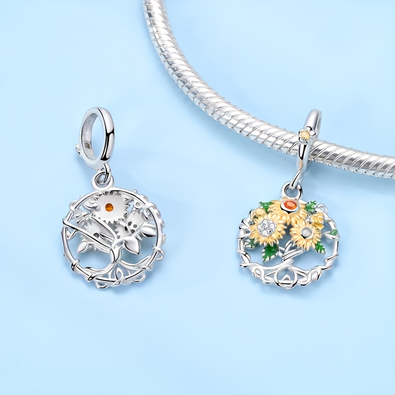 Women's 925 Silver Plated Life Tree Sunflower Pendant Charm