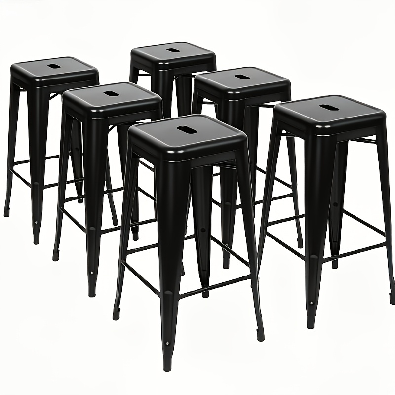 Image of 6-pack Industrial Stackable Steel Chairs - Frame, Heavy Duty 155kg Load, 77cm Tall, Space- Black Seating For Restaurant, Commercial Kitchen, Are, Factory & Home Bar