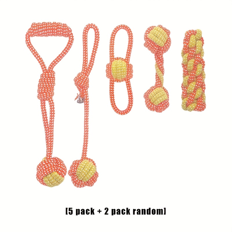 TEMU [5pcs + 2pcs Random] 7pcs Dog Chew Toy Set, Dog Knot Toy, Orange Knot Weaving Toy, Dog Teeth Chew Toy Set