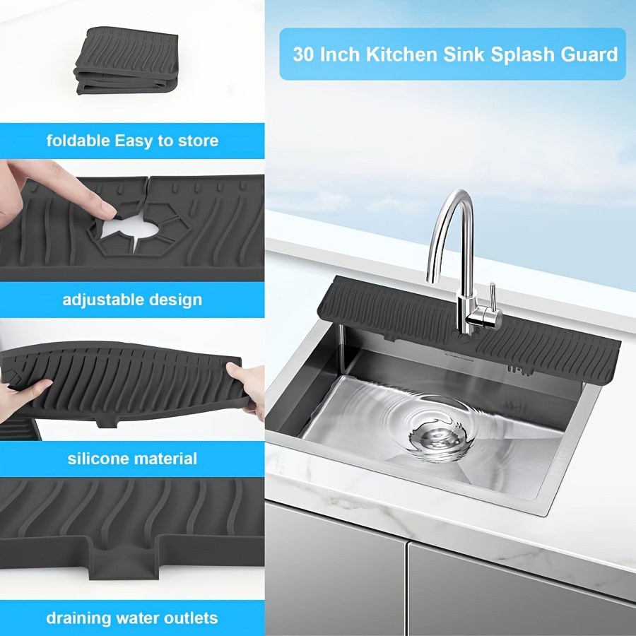 30 Inch Kitchen Sink Splash Guard Mat, Silicone Faucet Handle Drip