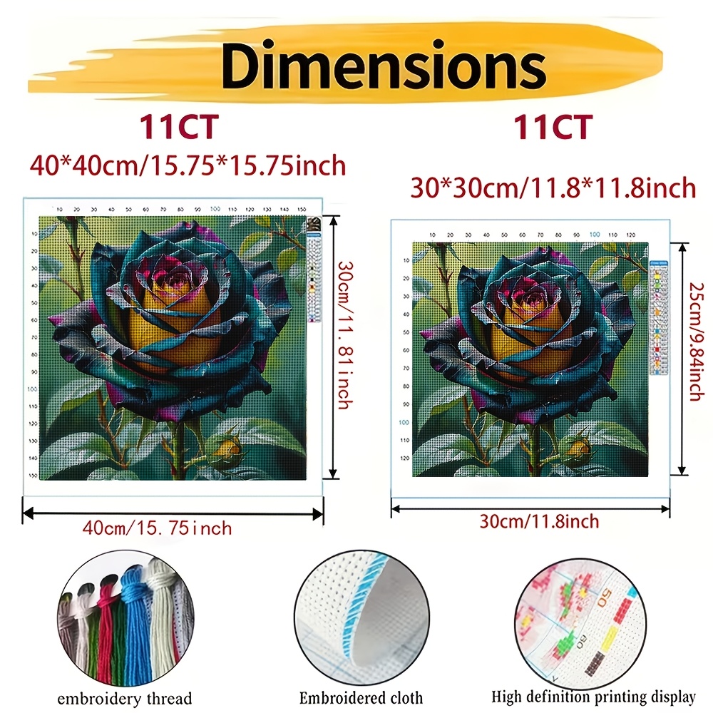 DIY Cross-Stitch Printed Kit with Colorful Roses Blooming Pattern, Unframed