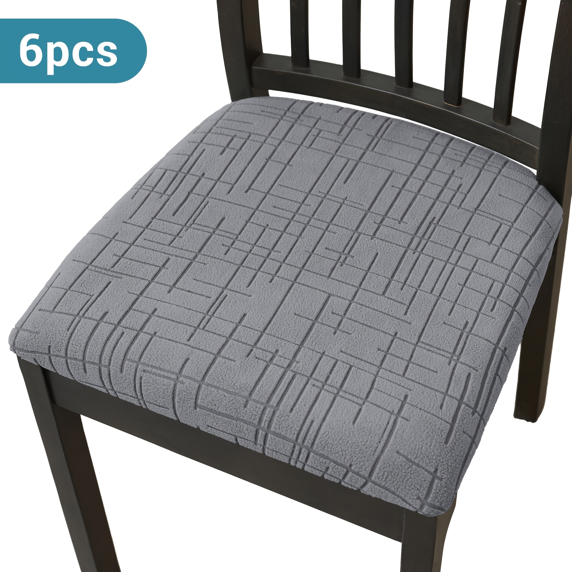 TEMU 4/6pcs Housse de Siège de Chaise de Salle à Manger en Velours Jacquard Extensible Ligne Géométrique, Housses de Chaise Réutilisables Lavables en