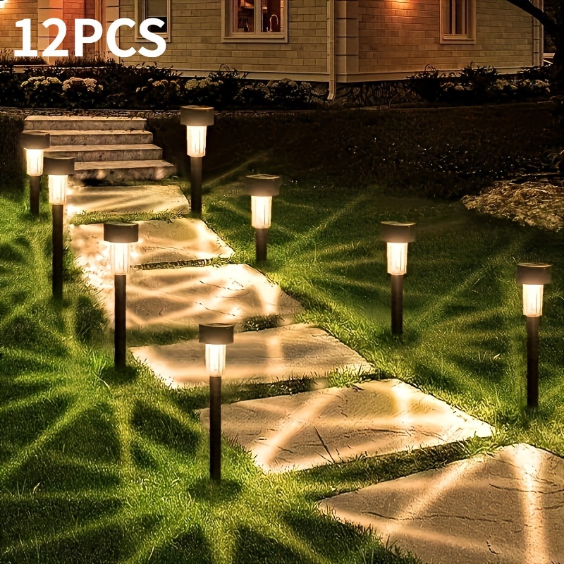 12pcs Solar Plastic Lawn Lights Outdoor Landscape Lamps For Yard Patio Pathway And Lighting
