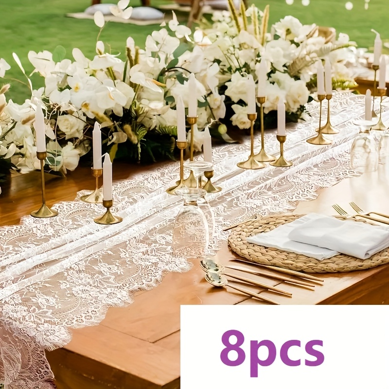 TEMU 8pcs Retro Hollow Lace Table Flags, Literary Pastoral Tv Shoe Cabinet Cover Towel, Suitable For Wedding, Party (14*118in)