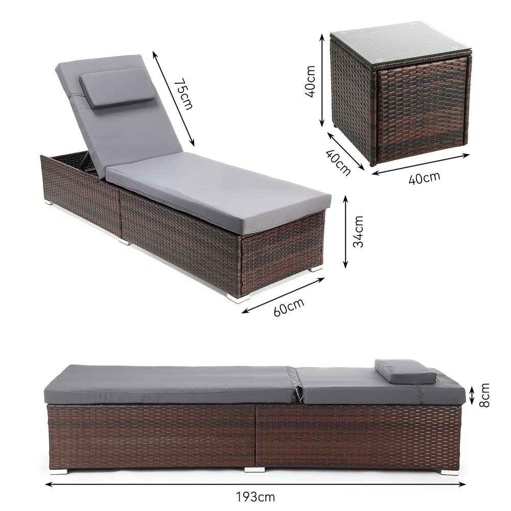 Image of Patio Chaise Lounge Chair Set 3pcs With Adjustable Backrest And Removable Cushion, Outdoor Pool Chair For Patio Poolside Backyard Porch, 75.98" .62" X 13.38"