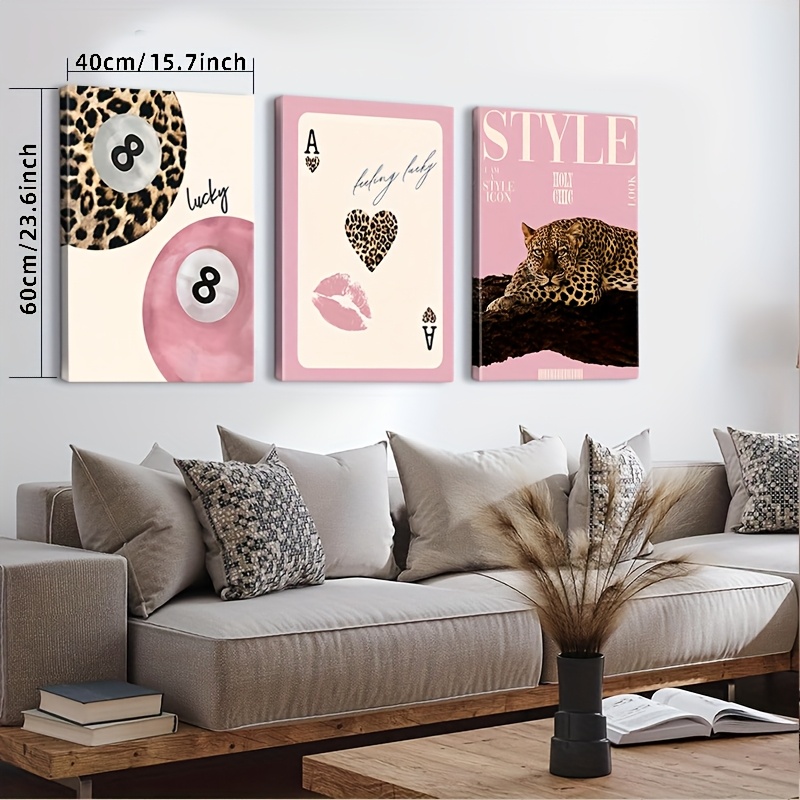 Poster Leopard Tableau Panthère Rose - Décoration Glamour Pour Chambre De Fille, Petite Princesse Cadre Clean Girl